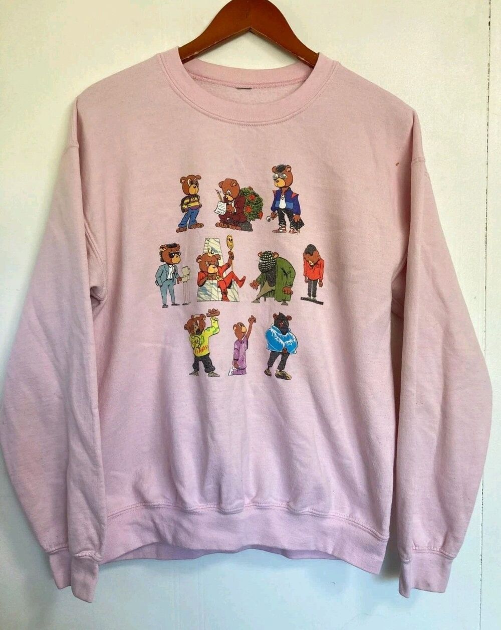 Kanye West Bears Sweatshirt Mens M Pink Crewneck Retro Music Rap